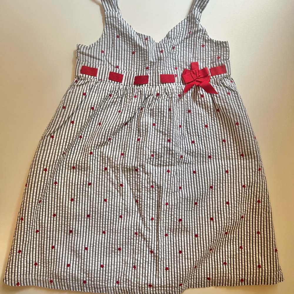 Janie and Jack Red White & Blue seersucker Dress w/ matching bottoms size 18-24M